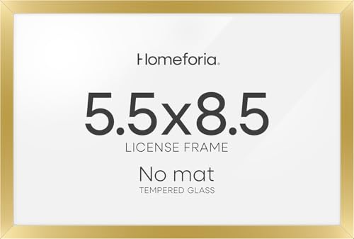 Image of Homeforia 5.5 x 8.5 Business License Frame Gold, High End Metal 5.5x8.5 Certificate Frame, 8.5x5.5 inch Document Frame for Wall or Tabletop, Standing Picture Frames, Tempered Glass, Wall Kit, Set of 2