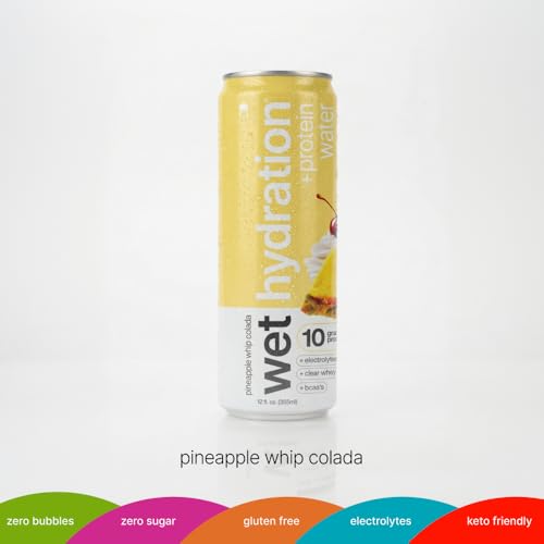 Image of Wet Hydration | Functional Wellness Water, Non-Carbonated - Pineapple Whip Colada (12 fl. oz.| Pack of 12) - Zero Calorie Hydration Drink with Electrolytes, Clear Whey Protein, BCAAs, Protein Water, No Sugar, No Artificial Ingredients