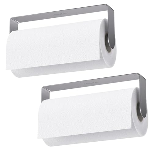 Image of Mbillion Brushed Silver SUS304 Paper Towel Holder 2 Pack | Wall mounte and self-adhesive under cabinet paper towel rack, premium stainless steel for kitchen