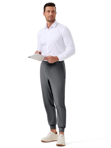 REWKOY Men's Golf Joggers Pants Stretch Sweatpants with Zipper Pockets Slim Fit Track Pants Joggers for Men Work Running Dark Grey XXL — view 5