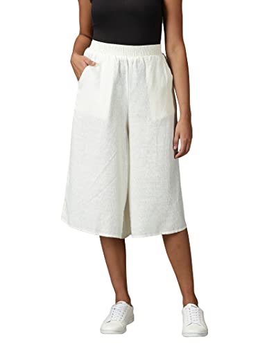 Image of SHOWOFFFF Women Solid Culottes Trousers | Linen Trouser for Womens | Mid-Rise Regular Fit Three-Fourth Length Trousers for Women's