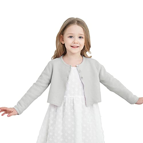 Image of Girls' Long Sleeve Knitted Bolero Cardigan Kids Button Closure Shrug Sweaters Cropped Jacket Cover Up Tops
