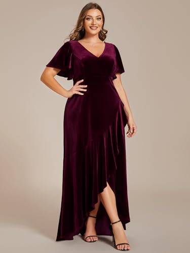 Ever-Pretty Women's Vintage Plus Size Ruffles Hemline Velvet Wedding Guest Dress 02041-DA4