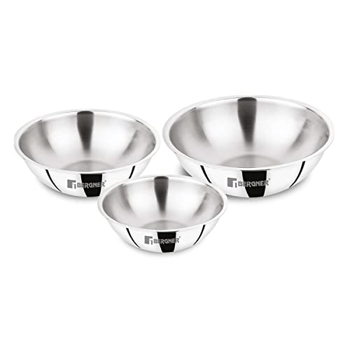 Bergner Argent Triply Set Stainless Steel Tasra/Tasla Kadhai, Set of 3 Pcs, 20cm,22cm, 24cm, Induction Compatible, Silver, Gas Ready (B0B9BBP7F3) Amazon Price History, Amazon Price Tracker