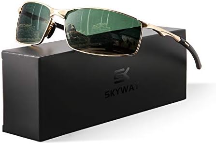 SKYWAY Polarized Sunglasses Men Women,Metal Frame UV400 Protection Sun Glasses for Driving Fishing Hiking Sports(Gold Frame/Green Lens)