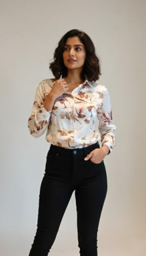 Image of Amazon Brand - INKAST Women Abstract Floral Printed Spread Collar Long Sleeves Casual Cami Shirt