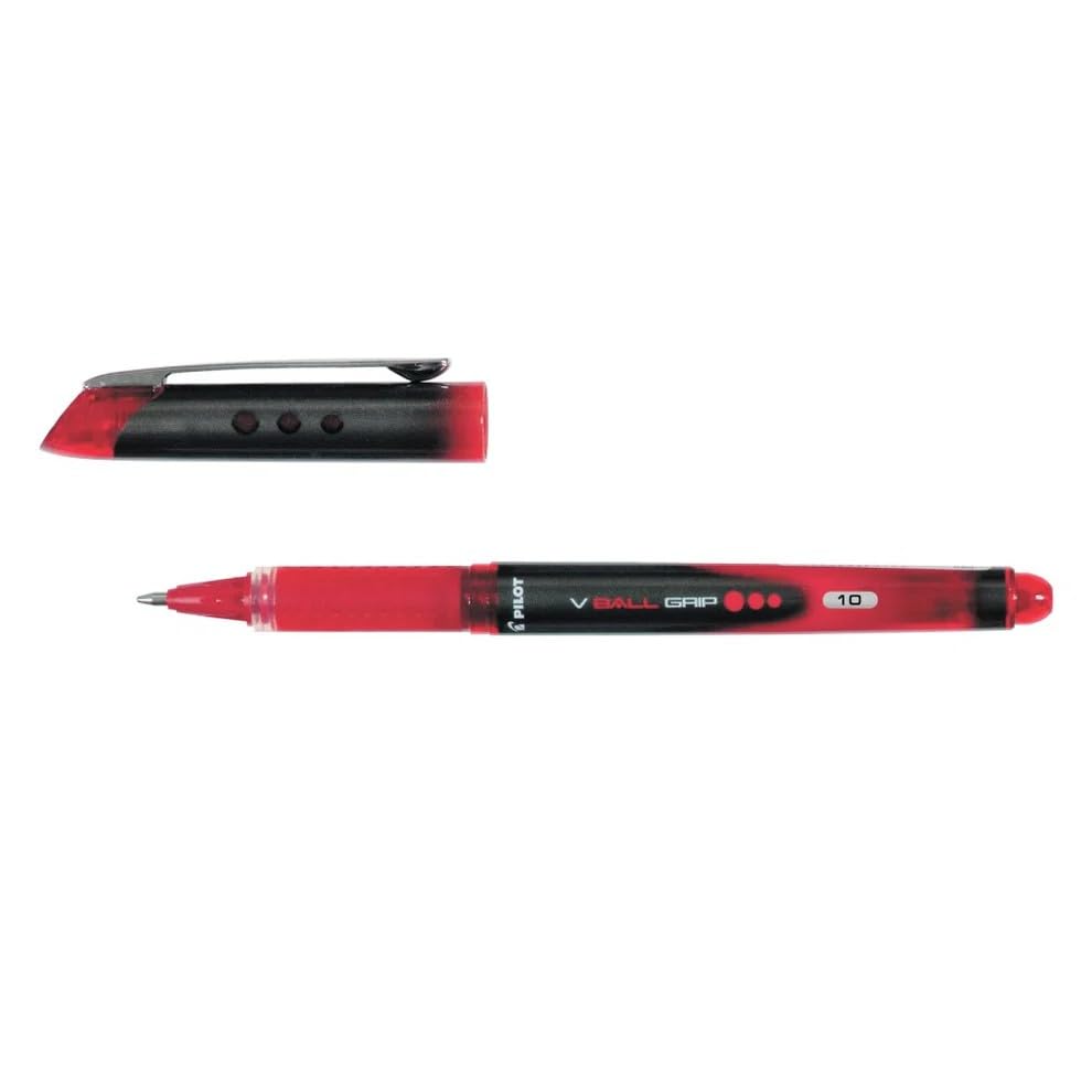 Image of MADHAVI STATIONERS pilot V Ball Grip Roller ball pen - 1.0mm Bold Tip - Pack of 2 pens - (BLN-VBG10) (Red ink)