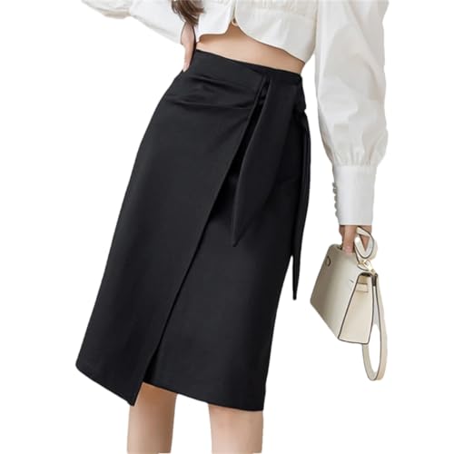 Women's Elegant Lace-Up A-Line Skirts High Waist Office Lady Wrap Midi Skirt All-Match Female Clothing