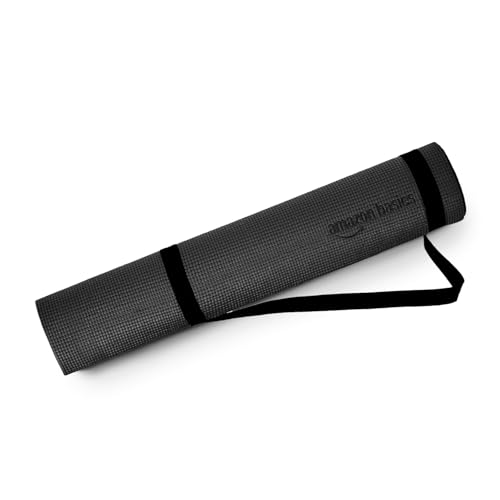Image of Amazon Basics PVC Yoga & Exercise Mat with Carrying Strap | 6 mm Thick | Non-Slip Textured Surface | Lightweight & Durable | Floor Protection | Ideal for Home, Gym, Studio & Outdoor Workouts | Black