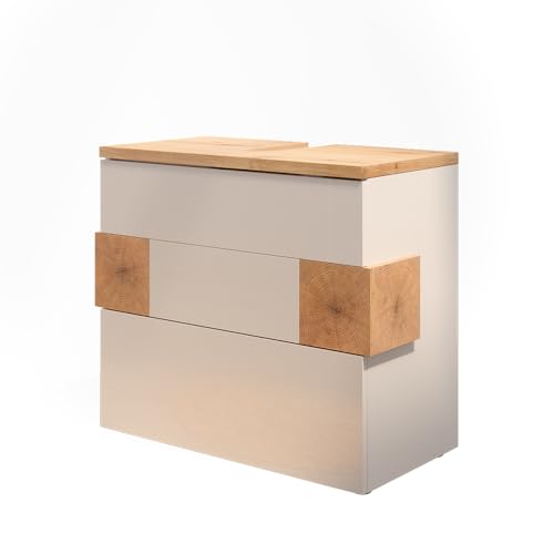 Vicco Waschbeckenunterschrank Eden, Weiß, 70 x 64.5 cm mit 2 Schubladen, zur Wandmontage mit Variabler Innenaufteilung Vicco Waschbeckenunterschrank Eden, Weiß, 70 x 64.5 cm mit 2 Schubladen, zur Wandmontage mit Variabler Innenaufteilung