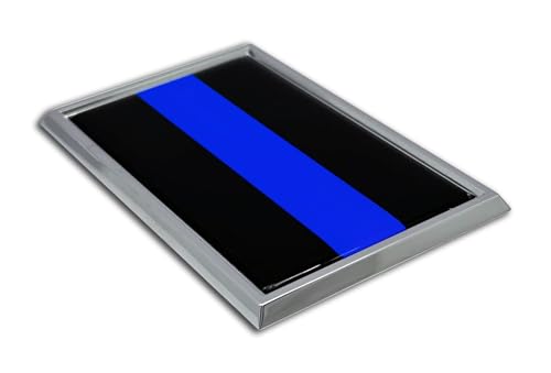 Image of Elektroplate Police Thin Blue Line Flag Chrome Frame All Metal Emblem for Cars, Trucks, and All Auto | Universal Fit at 3.8 inch x 2.5 inch | Weatherproof