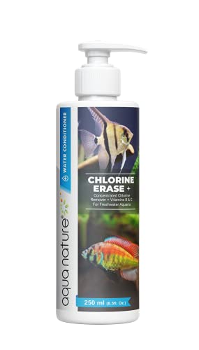 Image of AquaNature Chlorine Erase + Water Conditioner Concentrated Chlorine Remover +Vitamin B&C for Freshwater Aquarium (250ml)