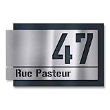 Metzler® plaque numéro de maison personnalisée avec découpe laser et effet 3D anthracite RAL 7016 – inox brossé durable – fixation invisible – 170 x 110 mm – adresse gravée – extérieur robuste