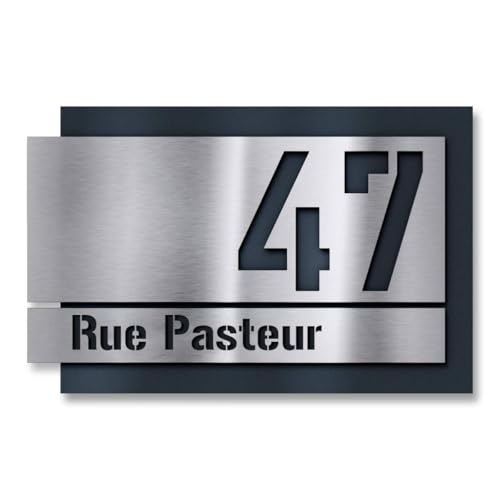 Metzler® plaque numéro de maison personnalisée avec découpe laser et effet 3D anthracite RAL 7016 – inox brossé durable – fixation invisible – 170 x...