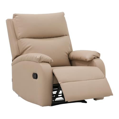 Image of Royaloak Nova Leatherette Recliner 1 Seater, Manual Recliner Chair with High Backrest, Tufted Design, Padded Armrests & Soft Cushions, Living Room Recliner Sofa, Ivory