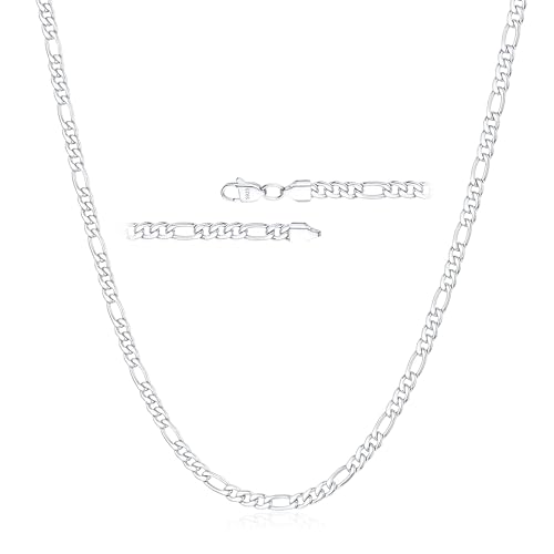 Esrael 925 Sterling Silber Kette für Herren 3mm Silberkette Herren Figaro Halskette Männer Silber Halskette Männer Jungen Schmuck Geschenke für ihn 18Zoll