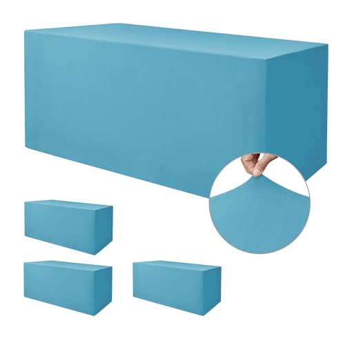 Image of Rectangle Spandex Fitted Tablecloths For Vendor 4 Pcs 72X30 Inch Turquoise | Wrinkle Resistant Fitted Tablecloths for 6 Foot Folding Table, Vendor Booths, Parties, Craft Show, Trade Show,30x72 Inch