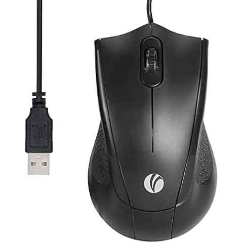 VCOM Wired USB Mouse with 6-Foot Cord, 1200 DPI, Right or Left Hand Use, Ergonomic Design, Black Cover
