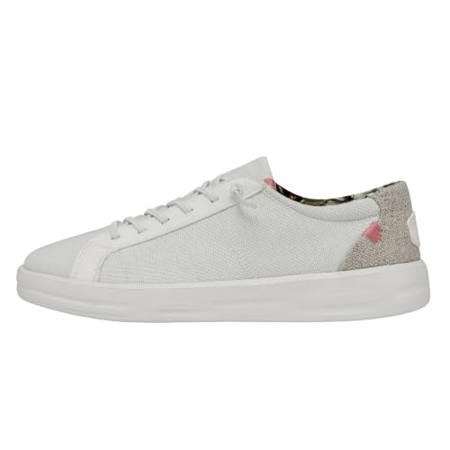 HEYDUDE Women's Karina Slip On Sneakers, Coconut White, Size 6 | Breathable Cotton Upper, Easy On Elastic Lace System, Structured Support, Machine Washable, Secure Close To Foot Fit