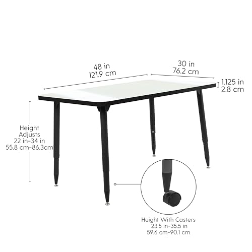 Image of Adapte Commercial Dry-Erase Classroom Activity Table - 30 inch x 48 inch Rectangle Whiteboard, ADA Compliant Tapered Legs, Glides & Casters Adjustable Height 22-34 inch Wheelchair Accessible, School Furniture