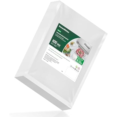 Bonsenkitchen Precut Vacuum Food Sealer Bags 100 Pint 6" x 10", BPA Free, Commercial Grade Textured Food Vacuum Sealer Bag, Thick Embossed Bags for Food Storage and Sous Vide Cooking VB3204 Cover