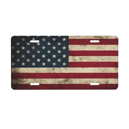 USA Flag License Plate, Decorative Car Front License Plate, Aluminum Novelty License Plates Vanity Tag Metal Car Plate for Women Men 6 X 12 Inch