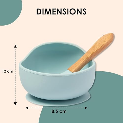 Image of Baby Feeding Bowl & Spoon Set | Silicone Suction Bowl for Baby Food | BPA-Free Baby Bowl and Spoon Set | (Sky Blue)