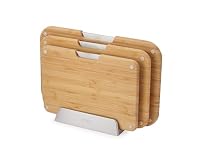 Joseph Joseph Nest™ Boards 3-Piece Bamboo Chopping Board Set, Double-Sided with Non-Slip Feet, Easy-Access Stainless-Steel Tabs and Food Icons, with Metal Stand