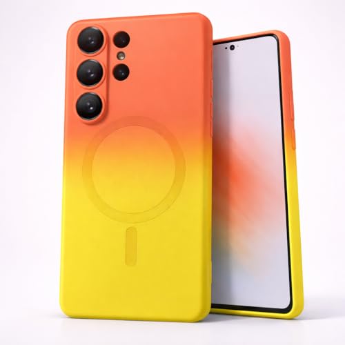Image of amazon basics Gradient Mag-Safe Case for Samsung Galaxy S25 Ultra 5G | Soft Silicone Shockproof Cover with Camera Protection | Slim Lightweight Design | Smooth Touch & Durable - Orange & Yellow