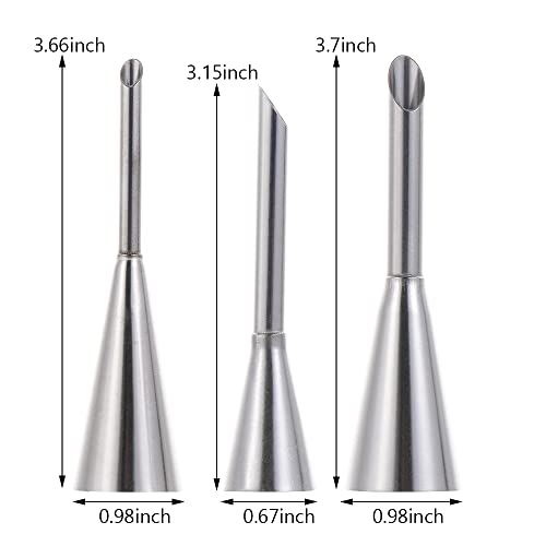 Hendiy 3Pcs/Set Puffs Piping Bag Nozzles,Professional Stainless Steel Cream Puff Long Nozzle Decorating Tool For Small Pastries, Puffs,Cakes (Silver) #TOP4