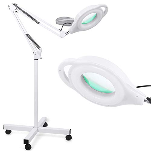 Top Rated Dimmable Magniyfing Floor Lamp with 4 Wheel Rolling Base for Estheticians - 2,200 Lumens LED Light with 5-Diopter Glass, Lighted Magnifier with Swing Arm for Reading, Craft, Sewing, Hobbies-2.25X