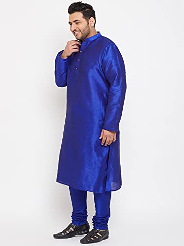Image of VASTRAMAY Plus Size Men's Silk Blend Kurta Set-New Blue