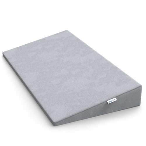 Image of Cherilo Full Size Elevated Wedge Pillow for Baby Crib & Mattress, Elevate Baby to Prevent Acid Reflux, Colic, GERD, Heat Burn & Vomiting | 28 inch x 14 inch x 3.5 inch | - with Removable Velvet Cover - Grey