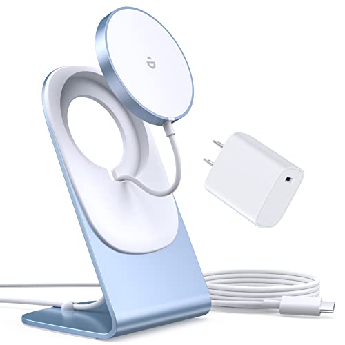 Image of Magnetic Wireless Charger for iPhone 17-12 Series + Aluminum Charger Stand | Mag Charger+20W USB C Adapter, Fast Wireless Charging Stand /Pad with 5ft USB-C Cable for iPhone 17 /16 /15 /14 /13 /12, Airpod Pro