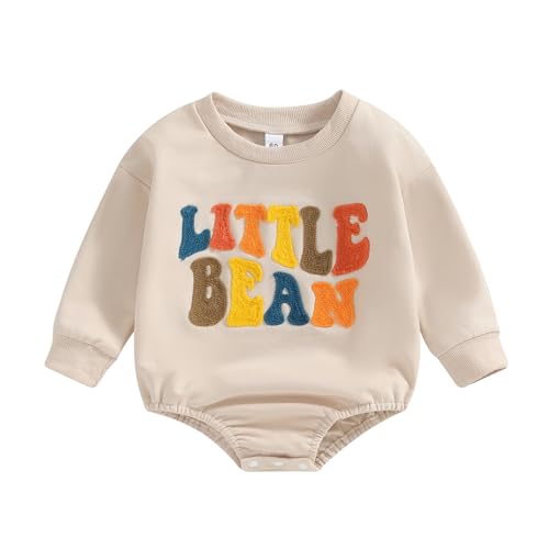 Chloefairy Newborn Baby Boy Girl Bubble Romper Little Bean Onesie Sweatshirt Long Sleeve Oversized Bodysuit Fall Outfit