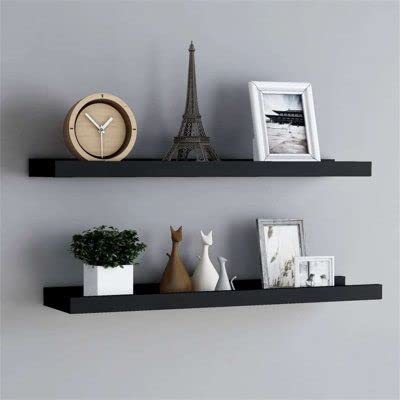 Dexter Enterprises Unique Designed Wooden Wall Hanging Rack Shelf | Wall Mount Book Shelf for Living Room bedroom and Office Decoration (Set of 2, Black)