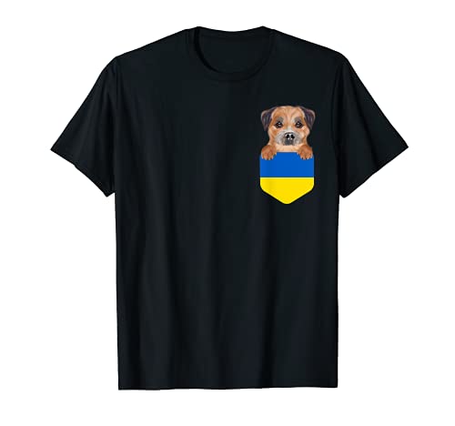 Ukraine Flag Border Terrier Dog In Pocket T-Shirt, Black