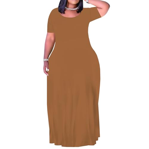 Image of SUZONANA Plus Size Maxi Dress for Curvy Women Summer Casual Sundress Short Sleeve Loose Vacation Dress