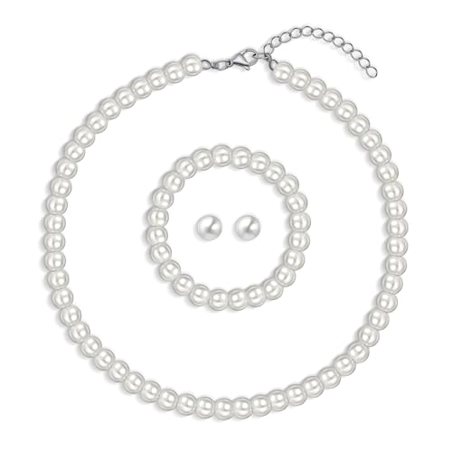 Yifnny Bijoux en Perles pour Femmes, Collier de Fausses Perles et Boucles d'oreilles Bracelet Collier de Perles superposées Ensemble de Bijoux de Mariage 1920 Cadeaux...