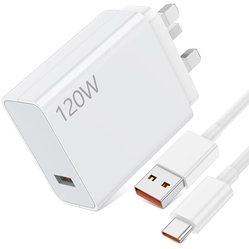 120W Turbo Charger Plug for Xiaomi, ACAGET 6A/1M 120W HyperCharge Cable, UK Wall Charge, Turbo USB C Cable, for Xiaomi 15 14T 13T Pro 13 12T 11T for Redmi Note 14 13 12 Pro Mi11 for POCO X7 F6 M6 Pro