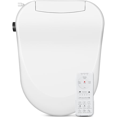 Image of Siemnr Smart Bidet Toilet Seat Elongated Cover Electric Slow Close Quiet Instant Warm Water Heated Self-Cleaning Nozzle Powerful Dryer Remote Anti-yellowing PP Materials