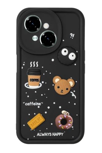 Image of Bintage Cute Fun Ball | Taddy Cartoon 3D Smiley Coffee Cup | Milk Donut | Full Protection Rubber Back Cover Compatible for Tecno KL4 / Spark Go1 - Black