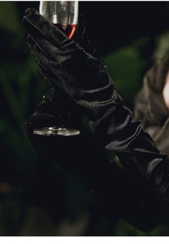 Long Black Velvet Evening and Opera Length Satin Formal Gloves,Special Occasion, Elbow Length4