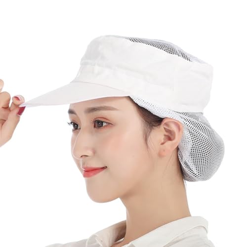 Gorro de cocinero de malla de algodón suave para la piel, color liso, para catering, cocina y hostelería, gorro con visera para el sol, Blanco, S