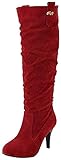  Bigtree Damen Overknee Stiefel Faux Wildleder Winter Herbst Pull auf Pfennigabsatz Bequeme Lange Stiefel Flandell rot