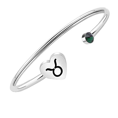 Image of Zodiac Birthstone Bracelet Jewelry Open Cuff Bracelet with Birthstone Birthday Gift for Her (Taurus)