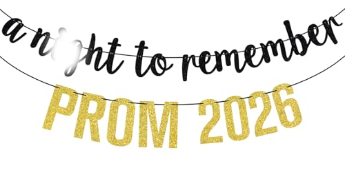 Gold Glitter A Night to Remember Prom 2026 Banner,...