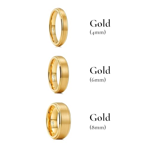 Image of King Will Tungsten Carbide Wedding Band for Men Women-4 /6 /8mm Width 14K Gold Plated Tungsten Wedding Ring Matte Brushed & High Polished Style Comfort Fit Wedding Band Size 6-14