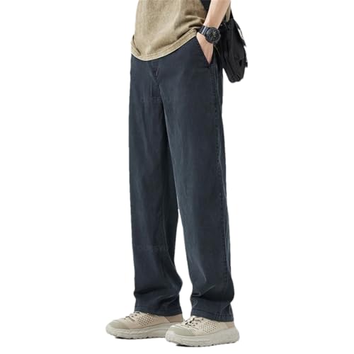 Men Summer Upgraded Soft Fabric Jeans Elastic Waist Loose Ultrathin Denim Pants Black gray9 M