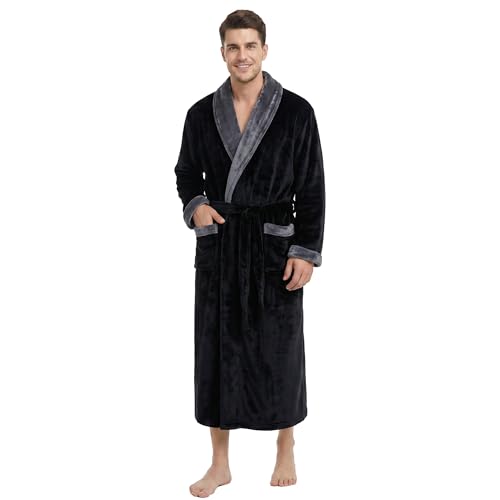 Image of U2SKIIN Mens Fleece Robe Plush Collar Shawl Bathrobe